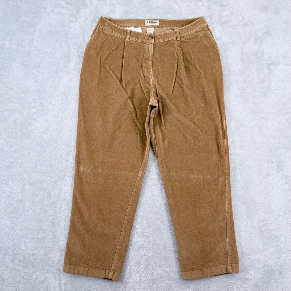 LL Bean Corduroy Pants Womens 14 Petite Tan Curvy Fit Straight Leg Stretch 14P